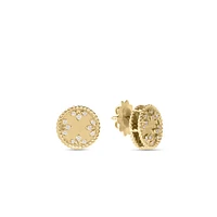 18K YELLOW GOLD COLORED MEDALLIONS SMALL DIAMOND STUD EARRINGS