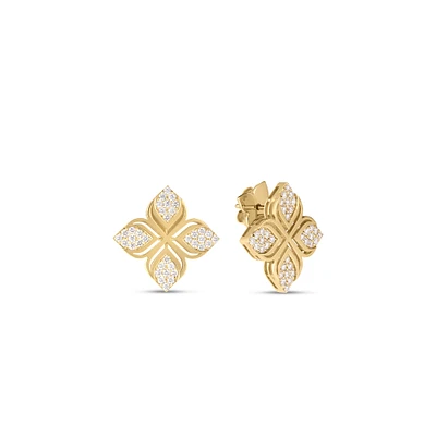 Roberto Coin 18K Yellow Gold Diamond Arabesque Flower Stud Earrings