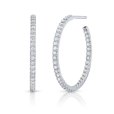 Inside Outside Diamonds White Gold 25mm Open Hoop Earrings