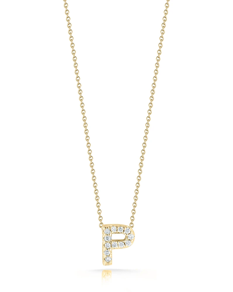 Tiny Treasures Yellow Gold Diamond Love Letter P Necklace Length 16" adjustable to 18"