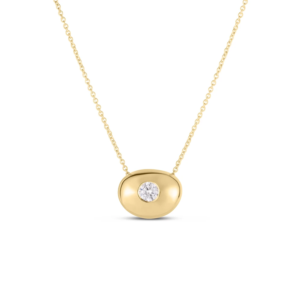 Tiny Treasures Yellow Gold Pebble Pendant with Diamond Necklace