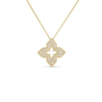 18K YELLOW GOLD VENETIAN PRINCESS PAVE DIAMOND FLOWER NECKLACE