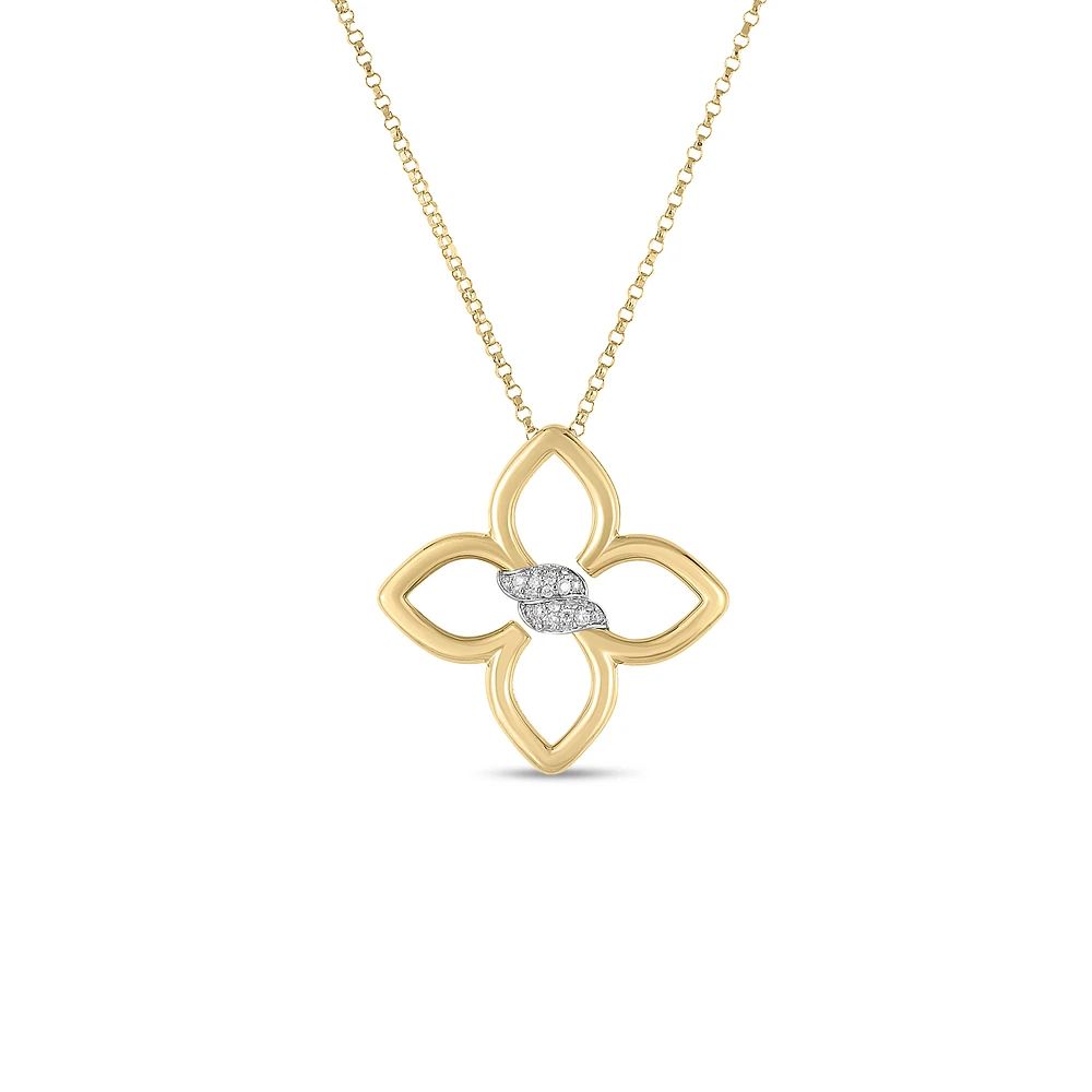 18K YELLOW/WHITE GOLD CIALOMA SMALL DIAMOND FLOWER NECKLACE