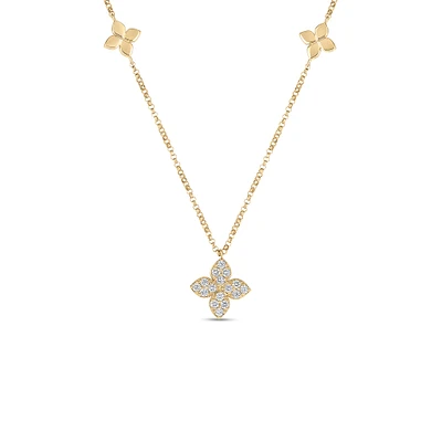 18K Yellow Gold Love By The Inch Diamond & Polish Flower Station Necklace