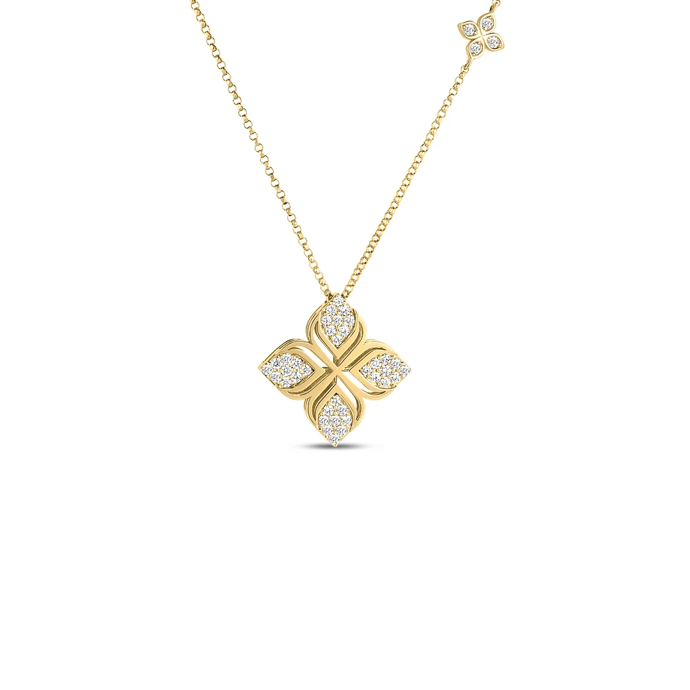 18K Yellow Gold with Diamond Arabesque Flower Necklace