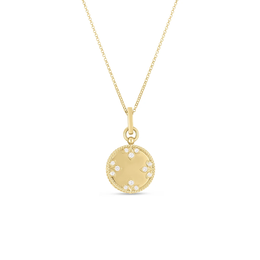 18K YELLOW GOLD COLORED MEDALLIONS SMALL DIAMOND NECKLACE