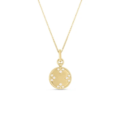 18K YELLOW GOLD COLORED MEDALLIONS SMALL DIAMOND NECKLACE