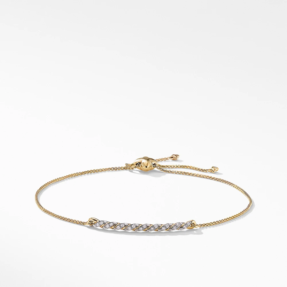 Petite Pavé Station Chain Bracelet in 18K Yellow Gold with Diamonds, 1mm