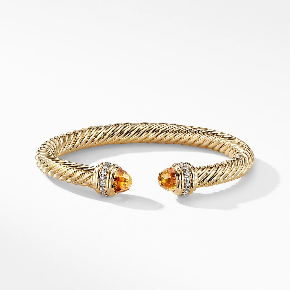 Classic Cablespira Bracelet in 18K Yellow Gold with Citrine and Diamonds, 7mm