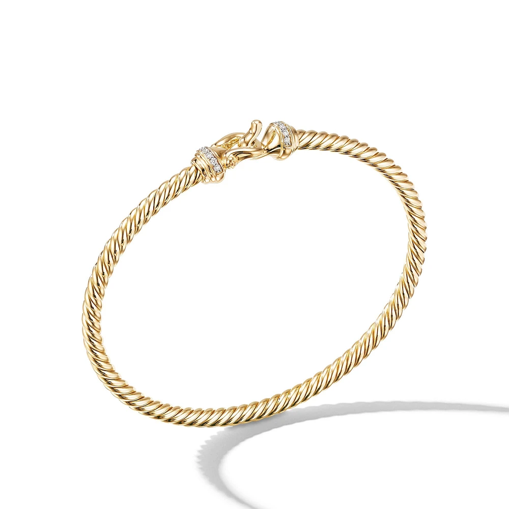 Buckle Cablespira Bracelet in 18K Yellow Gold with Diamonds, 3.5mm