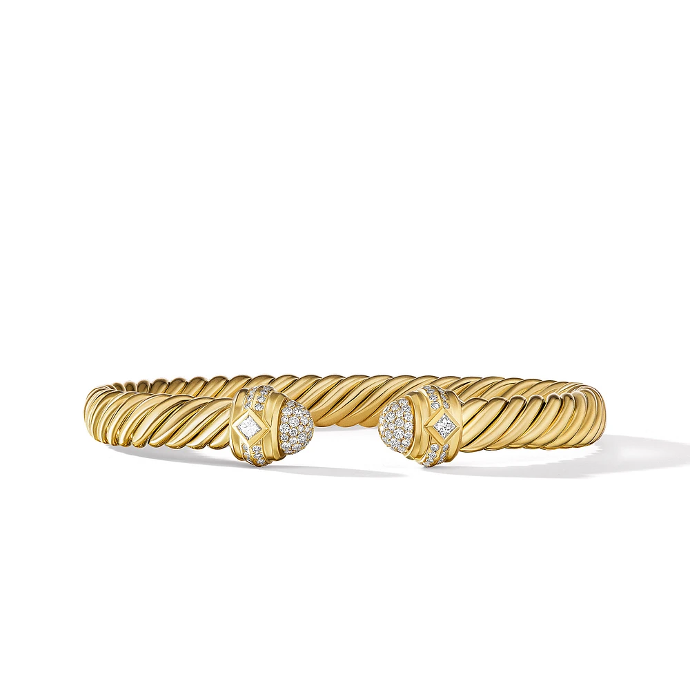 Renaissance Oval Cablespira Bracelet in 18K Yellow Gold with Diamonds, 7mm