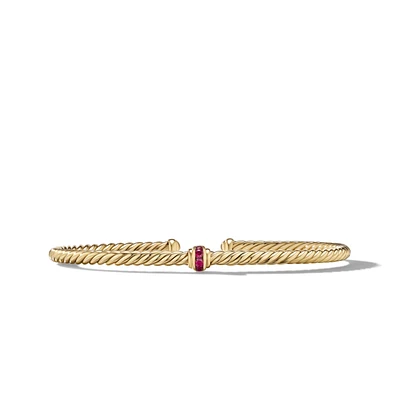 Classic Cablespira Station Bracelet in 18K Yellow Gold with Pavé Rubies, 3mm