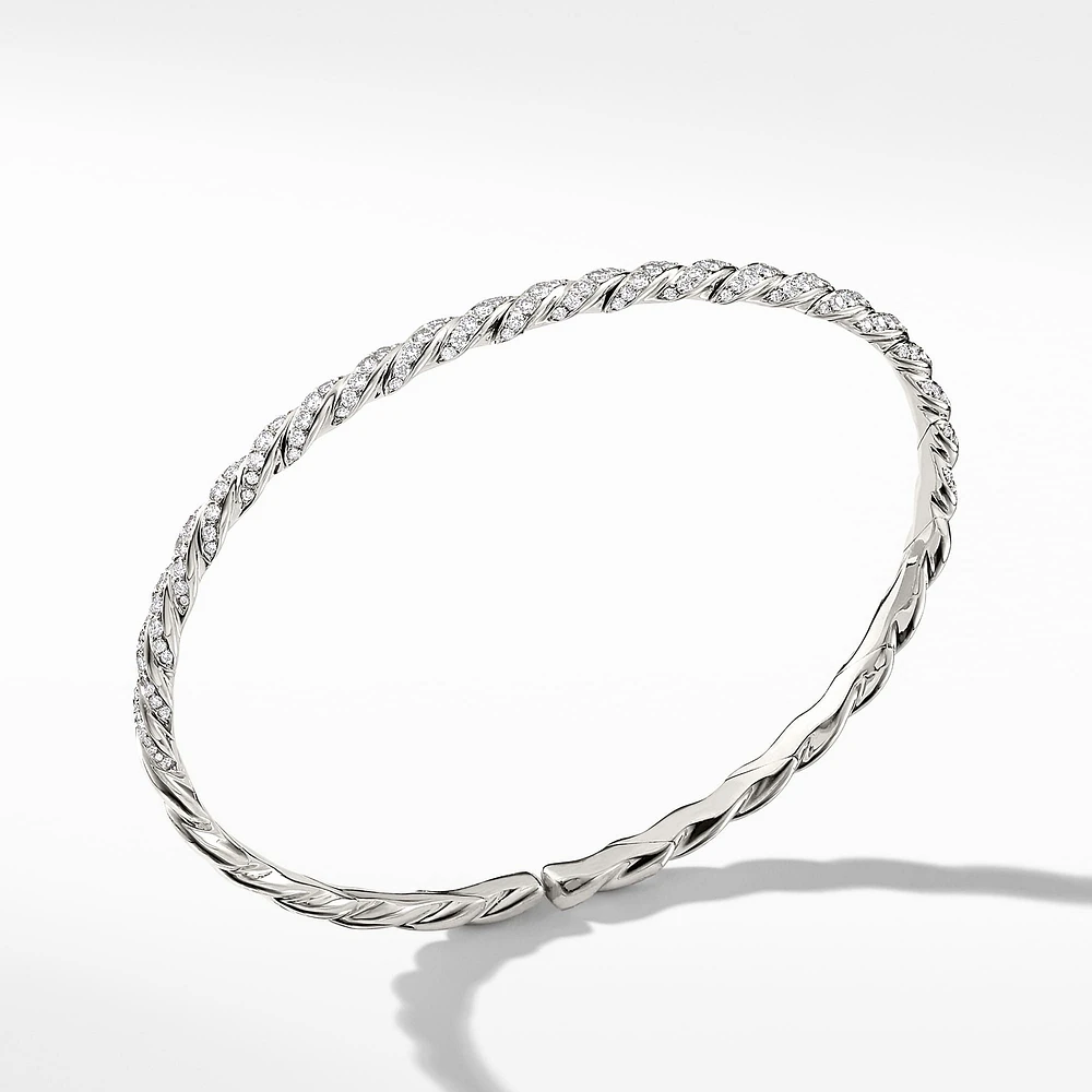 Sculpted Cable Flex Bracelet in 18K White Gold with Diamonds, 3.5mm