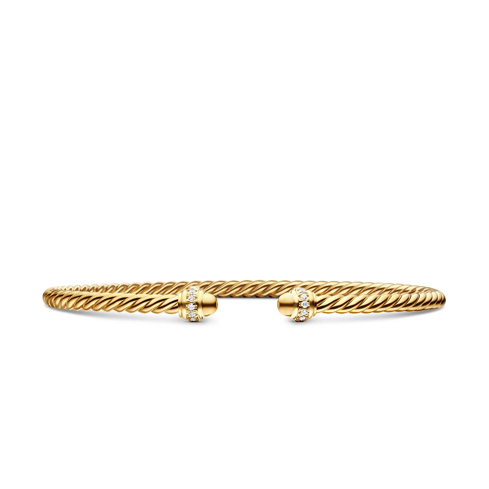 Classic Cablespira Bracelet in 18K Yellow Gold with Diamonds, 3mm