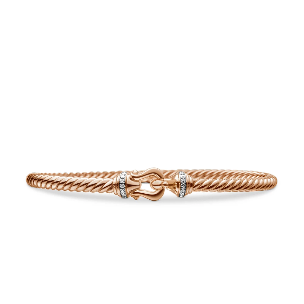 Buckle Cablespira Bracelet in 18K Rose Gold with Diamonds, 3.5mm