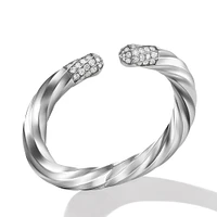 Cable Edge Bracelet in Sterling Silver with Diamonds