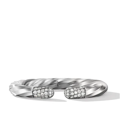 Cable Edge Bracelet in Sterling Silver with Diamonds