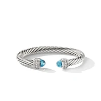 Cablespira Flex Bracelet in Sterling Silver with Amethyst and Diamonds, 4mm