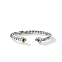 Classic Cable Bracelet in Sterling Silver with 14K Yellow Gold and Prasiolite