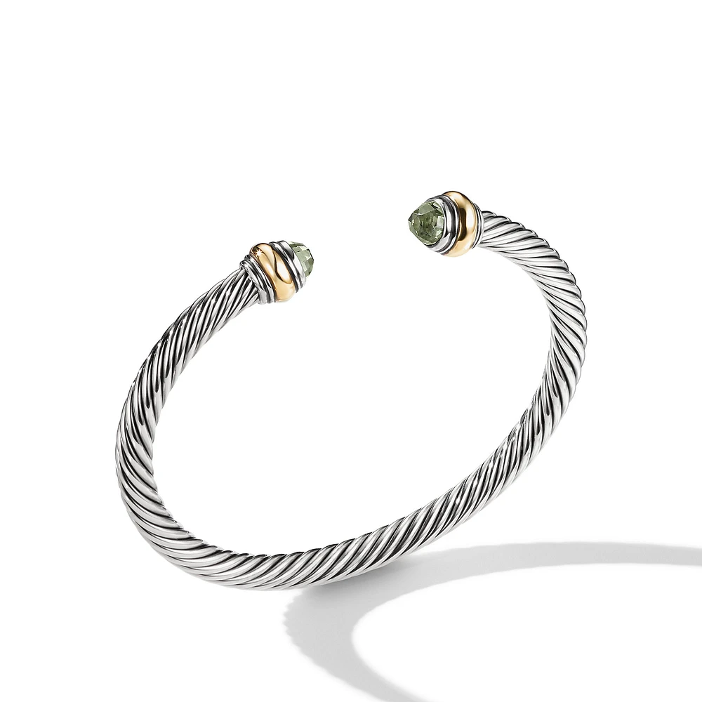 Classic Cable Bracelet in Sterling Silver with 14K Yellow Gold and Prasiolite