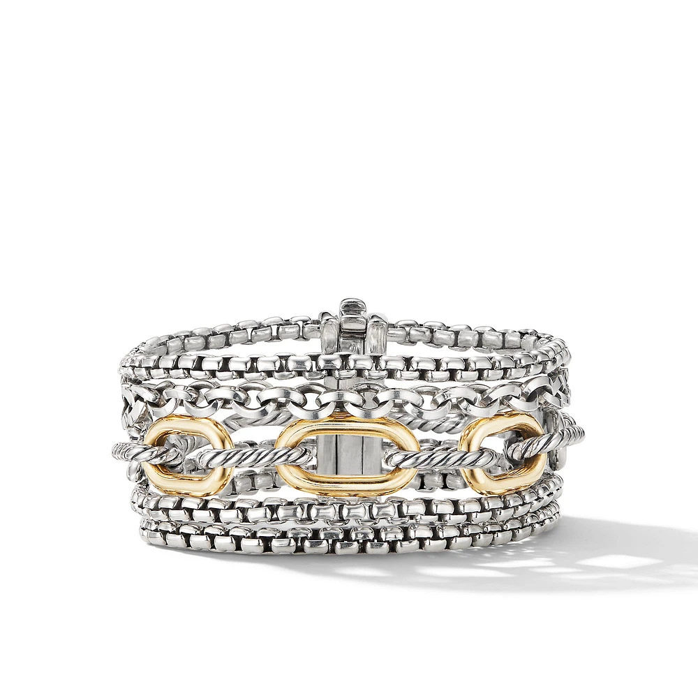 Multi Row Chain Bracelet in Sterling Silver with 18K Yellow Gold, 29mm