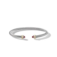 Classic Cable Bracelet in Sterling Silver with 18K Yellow Gold and Garnets, 4mm