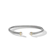 Classic Cable Bracelet in Sterling Silver with 18K Yellow Gold and Pearls, 4mm