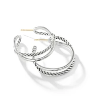 Crossover Hoop Earrings in Sterling Silver, 33.7mm