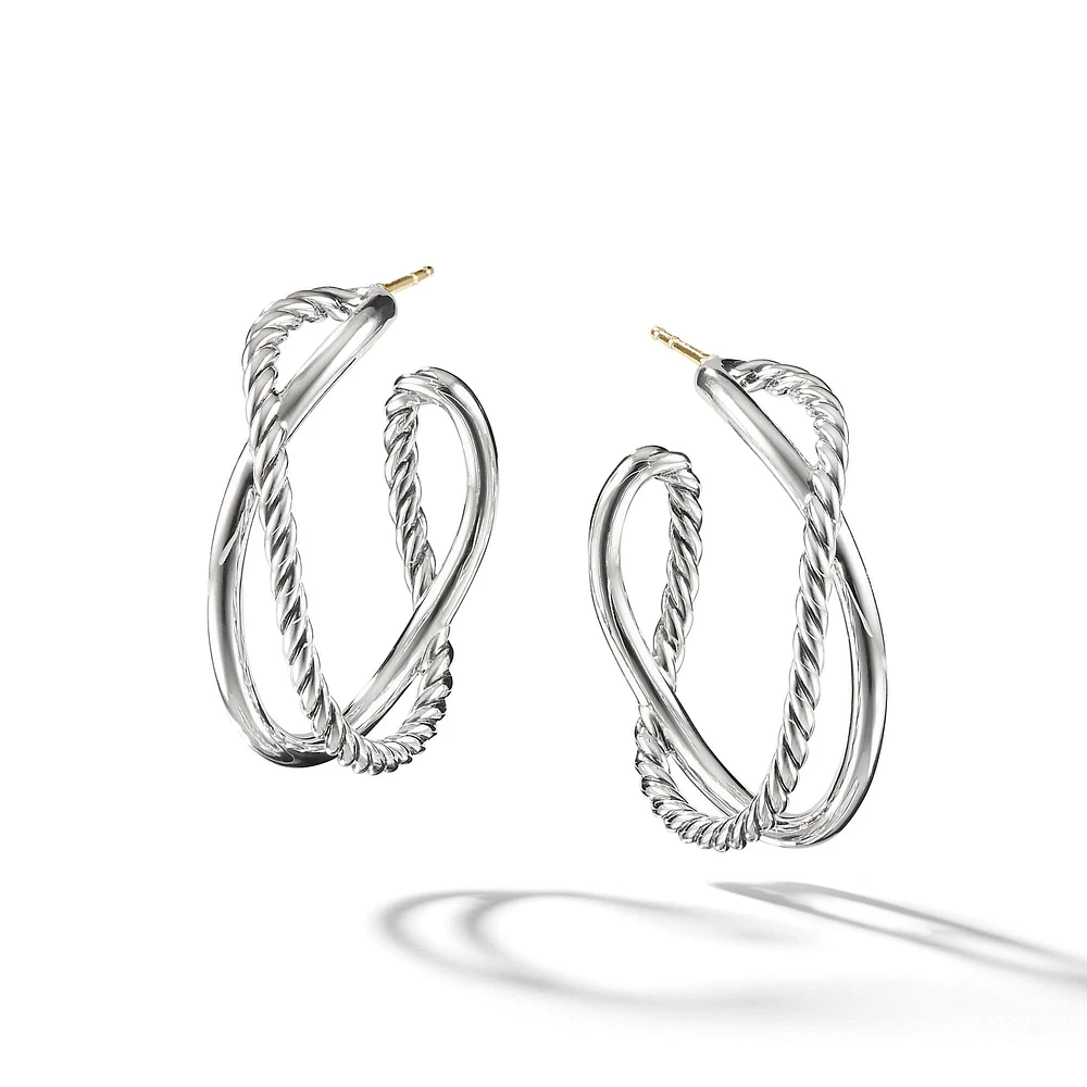 Crossover Hoop Earrings in Sterling Silver, 33.7mm