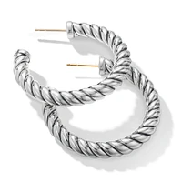 Sculpted Cable Hoop Earrings in Sterling Silver, 40mm