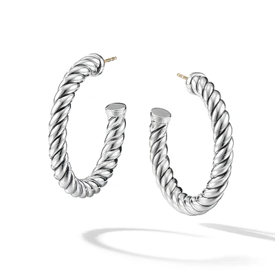 Sculpted Cable Hoop Earrings in Sterling Silver, 40mm