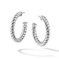 Sculpted Cable Hoop Earrings in Sterling Silver, 40mm