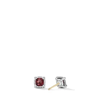 Petite Chatelaine Pavé Bezel Stud Earrings in Sterling Silver with Rhodolite Garnet and Diamonds, 5mm