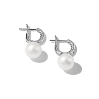 Pearl and Pavé Drop Earrings in Sterling Silver with Pearls and Diamonds, 15.6mm