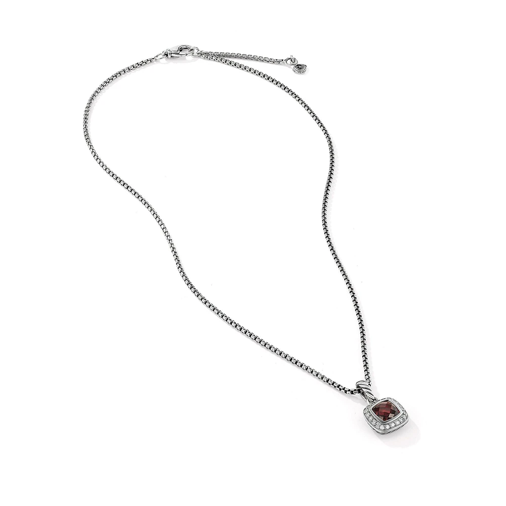 Petite Albion Pendant Necklace in Sterling Silver with Garnet and Diamonds, 7mm