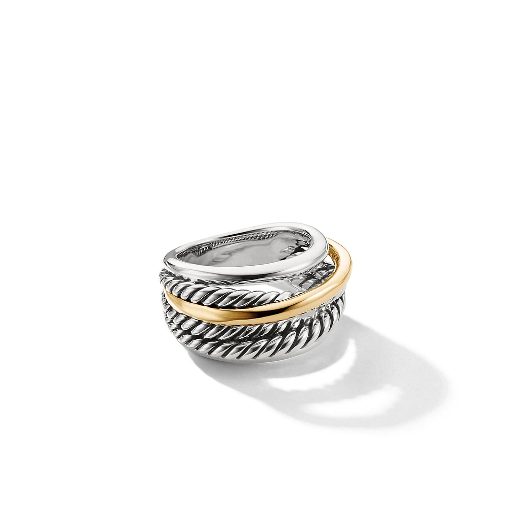 Crossover Ring in Sterling Silver with 14K Yellow Gold