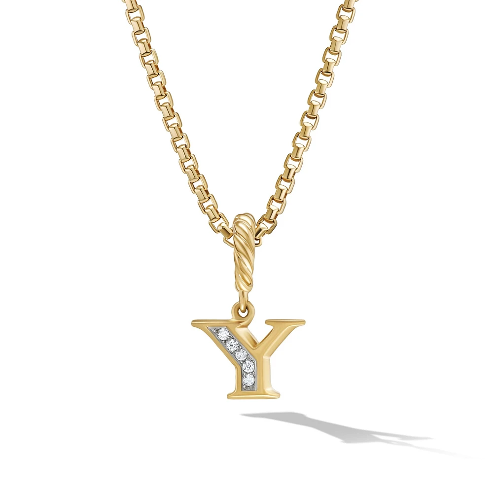 Pavé Initial Pendant in 18K Yellow Gold with Diamond Y