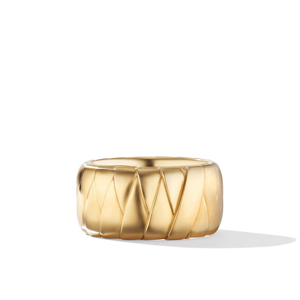 Chevron Pavé Band Ring in 18K Yellow Gold with Diamonds, 9mm