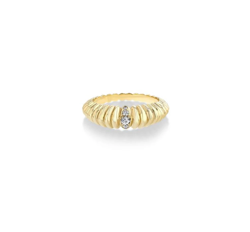 Fluted Crescent Ring with Diamond Pave