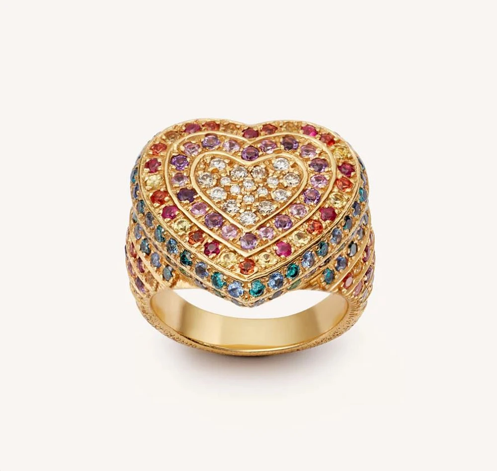 Rainbow Pave Cuore Ring