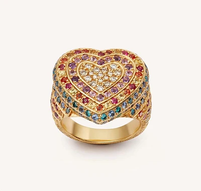 Rainbow Pave Cuore Ring