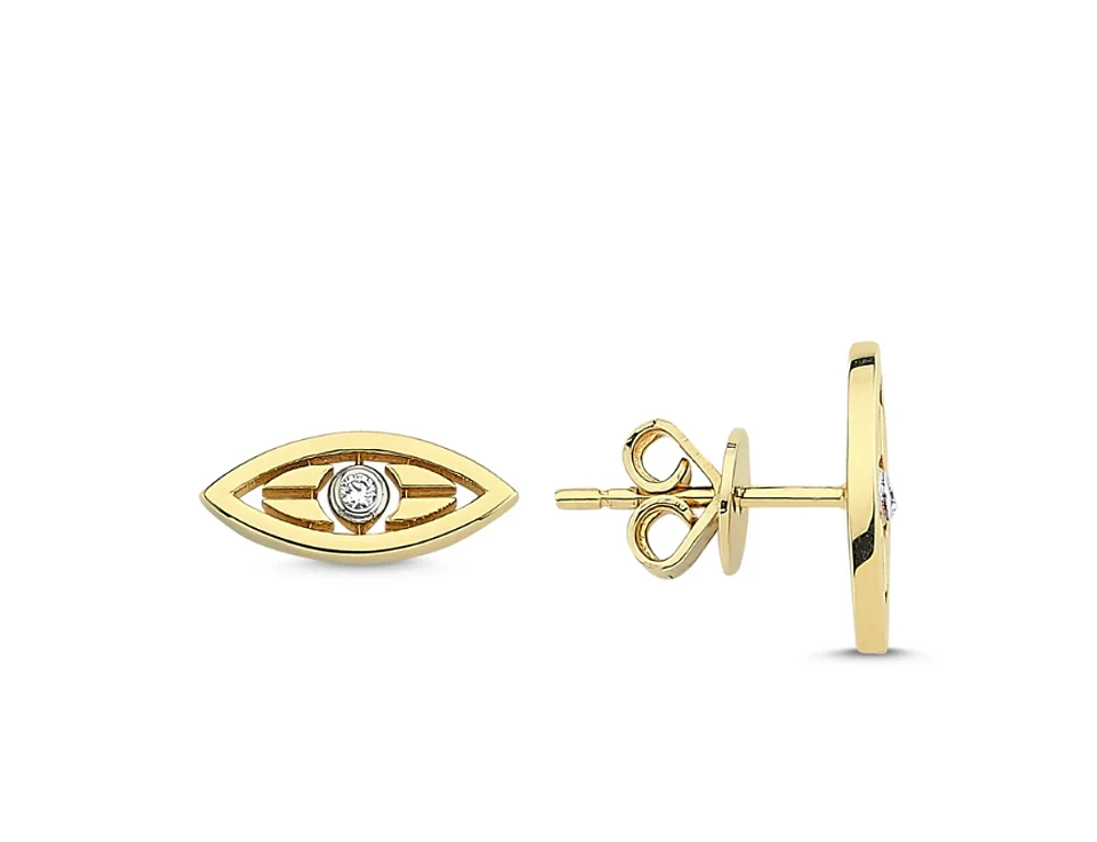 “Mini Macu” Yellow Gold and Diamond Evil Eye Stud Earring