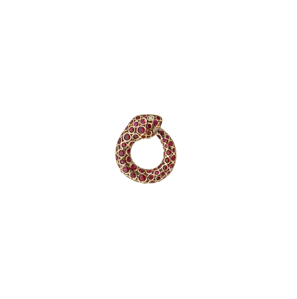 Selim Mouzannar Basilik Collection Yellow Gold Single Earring with Rubies and Diamonds