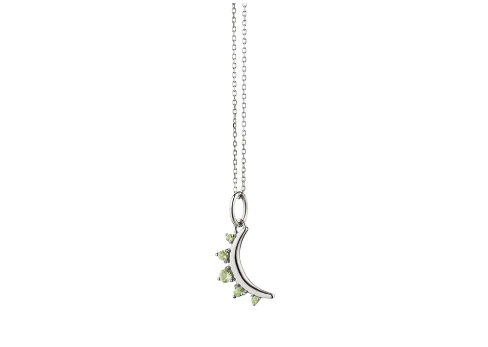 August Peridot "Moon" Sterling Silver Birthstone Necklace