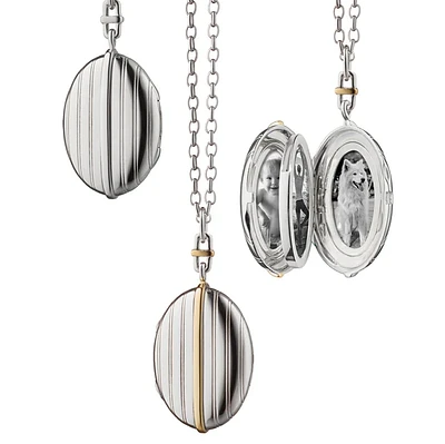 Lines & Strips Two-Tone Four Images Locket Necklace