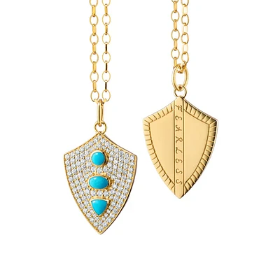 Fearless Shield with Turquoise and Pave Diamonds