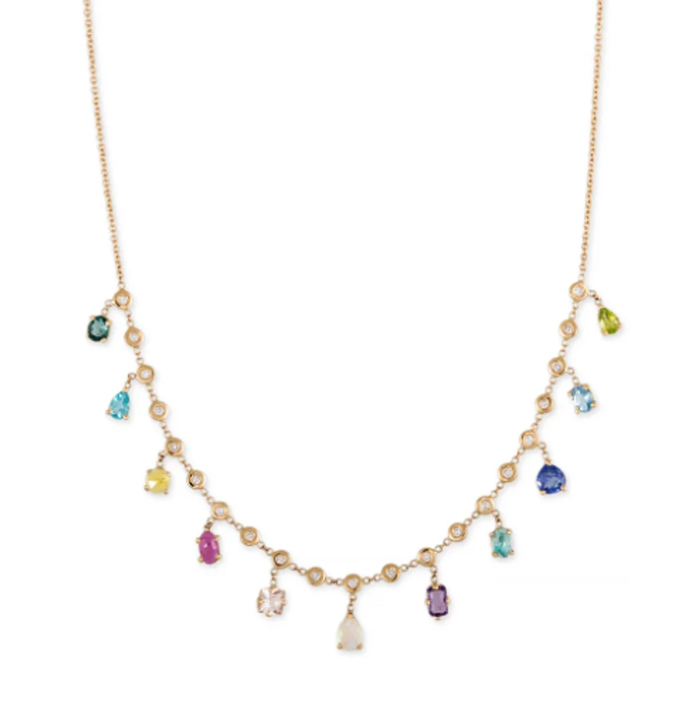 Multi Shape Gemstone + Diamond Shaker Necklace
