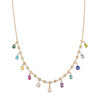 Multi Shape Gemstone + Diamond Shaker Necklace