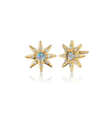 Water Opal & Diamond Star Stud Earrings