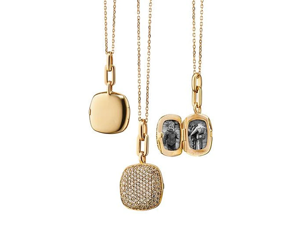 Slim Cushion Rae Locket Pave Chain Necklace Length 17"
